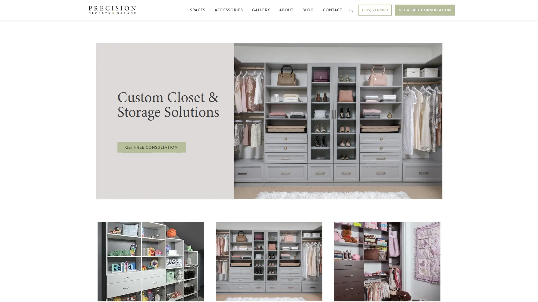 Precision Closets and Garage website screenshot